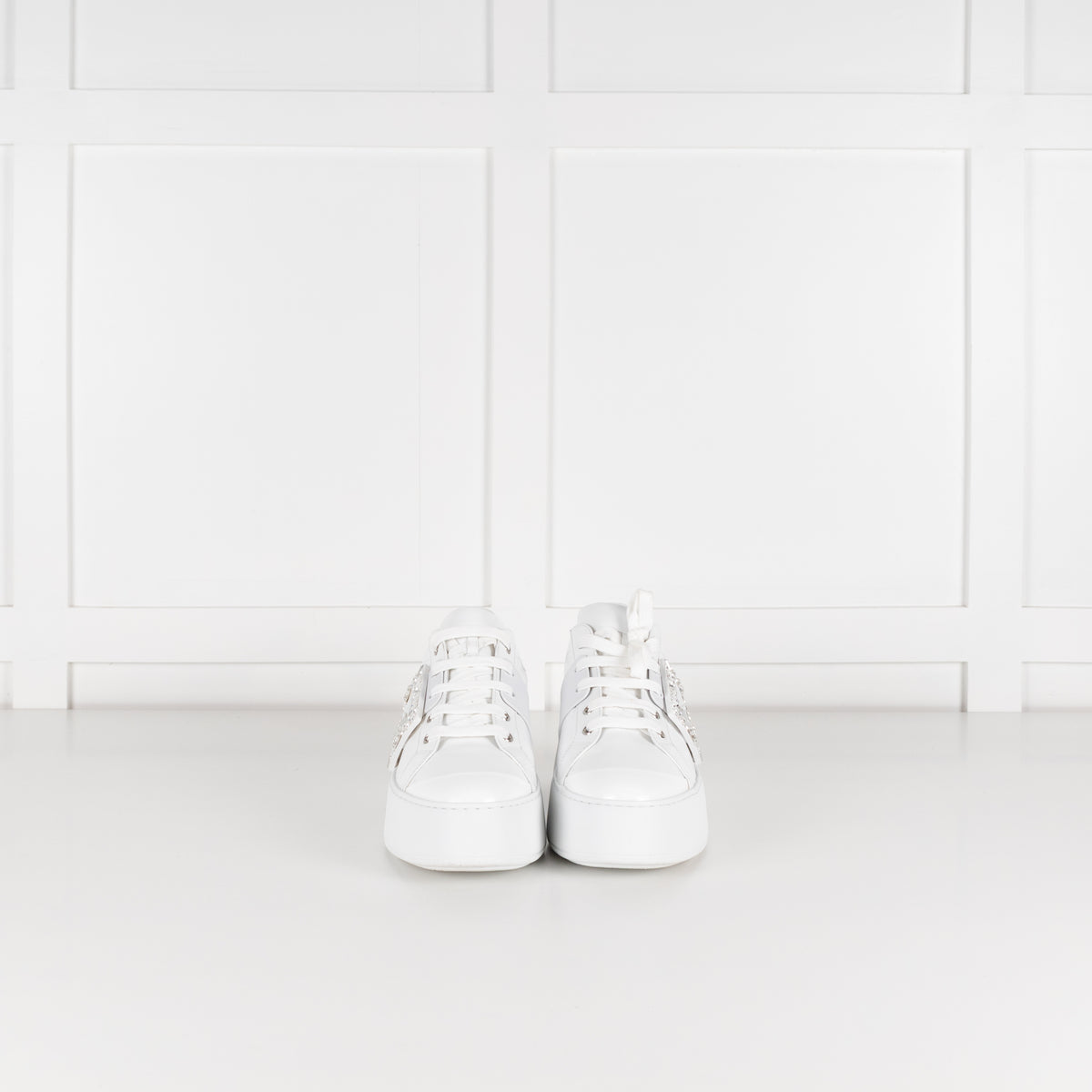 Roger Vivier White Viv Skate High Sneakers with Jewelled Buckle