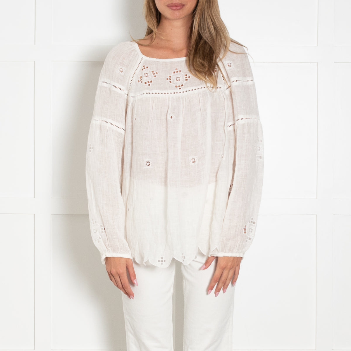 Zyga Linn Laundry White Linen Lace Trim Blouse