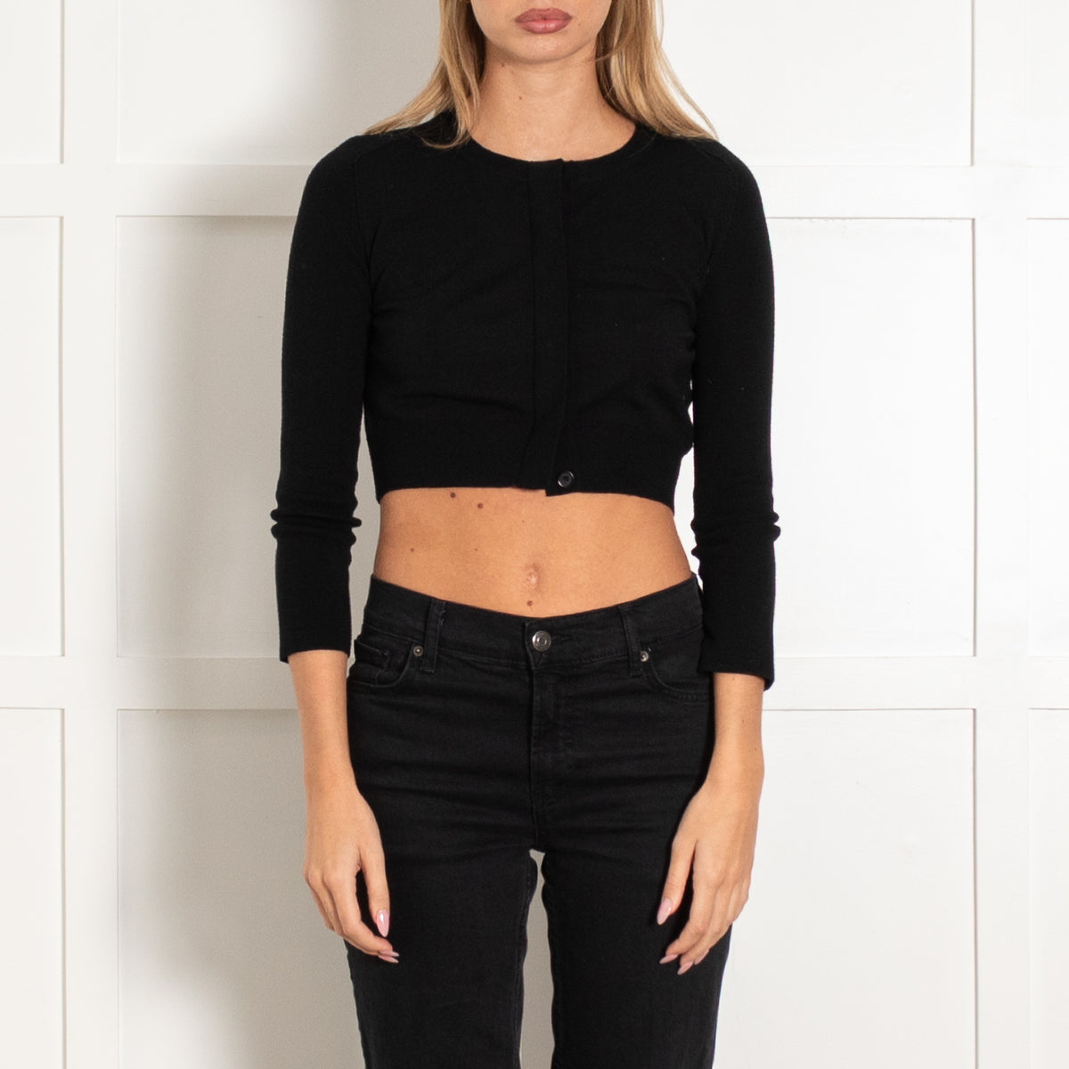 Akris Black Wool Button Cropped Style Cardigan