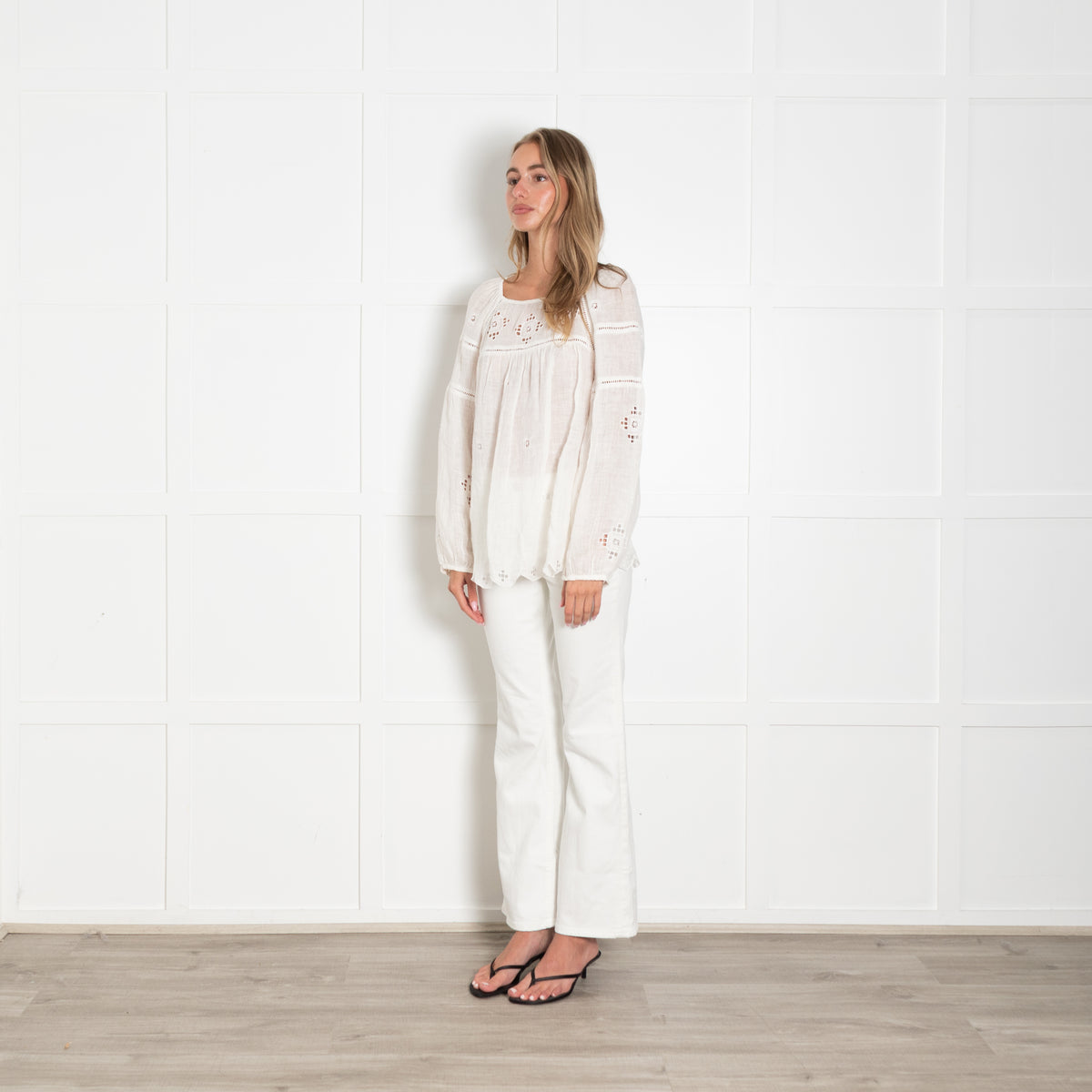 Zyga Linn Laundry White Linen Lace Trim Blouse