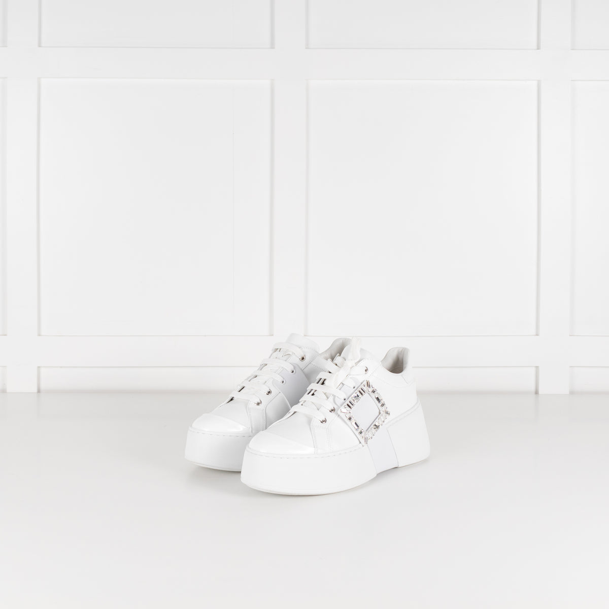 Roger Vivier White Viv Skate High Sneakers with Jewelled Buckle