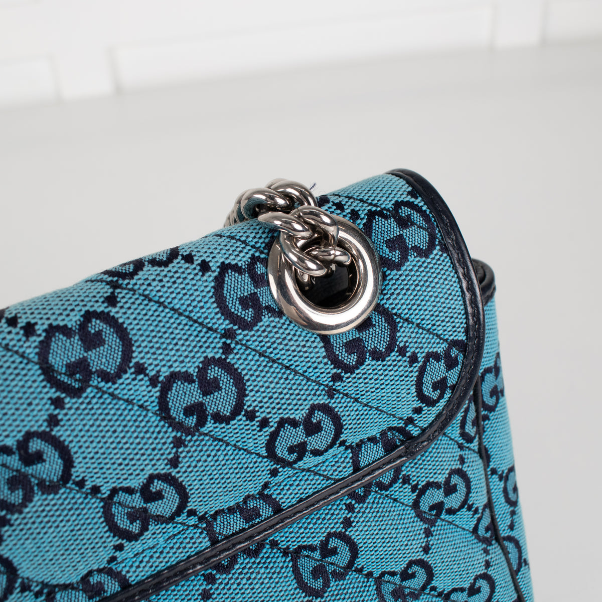 Gucci Medium Blue GG Marmont Diagonal Canvas Bag