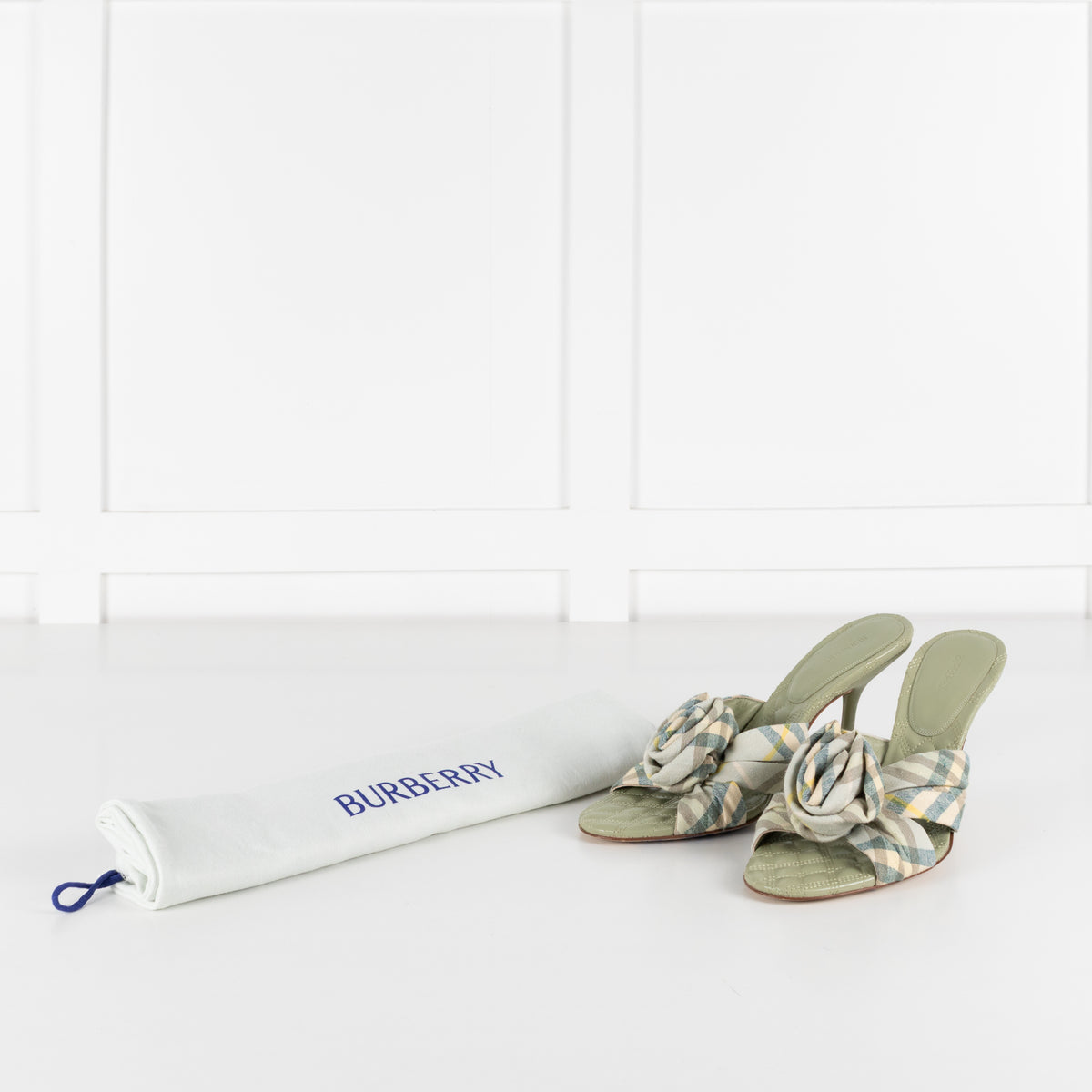 Burberry Mews Pale Green Applique Rose Mules