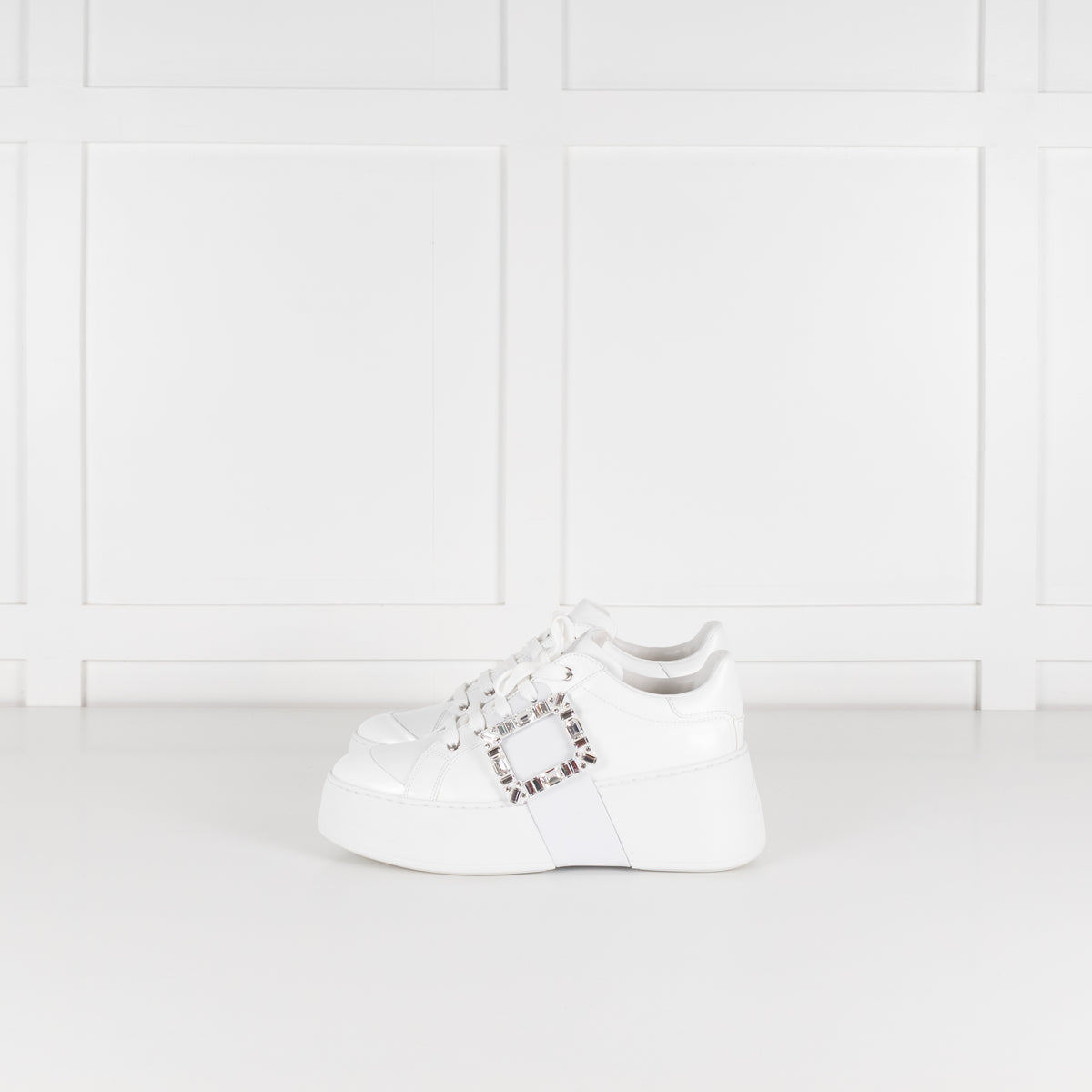 Roger Vivier White Viv Skate High Sneakers with Jewelled Buckle