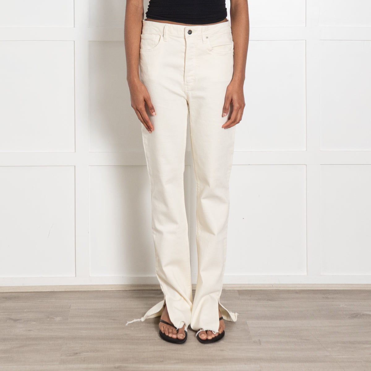 Anine Bing Cream Jeans With  A Raw Hem