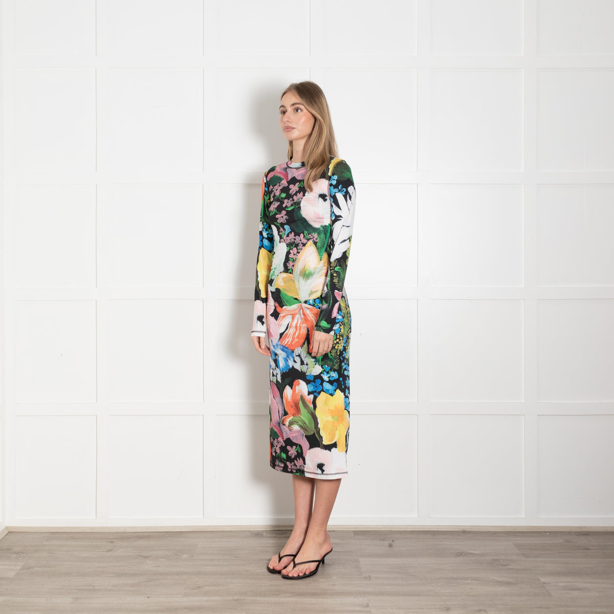 Stine Goya Black Multi Colour Floral Stretchy Long Dress