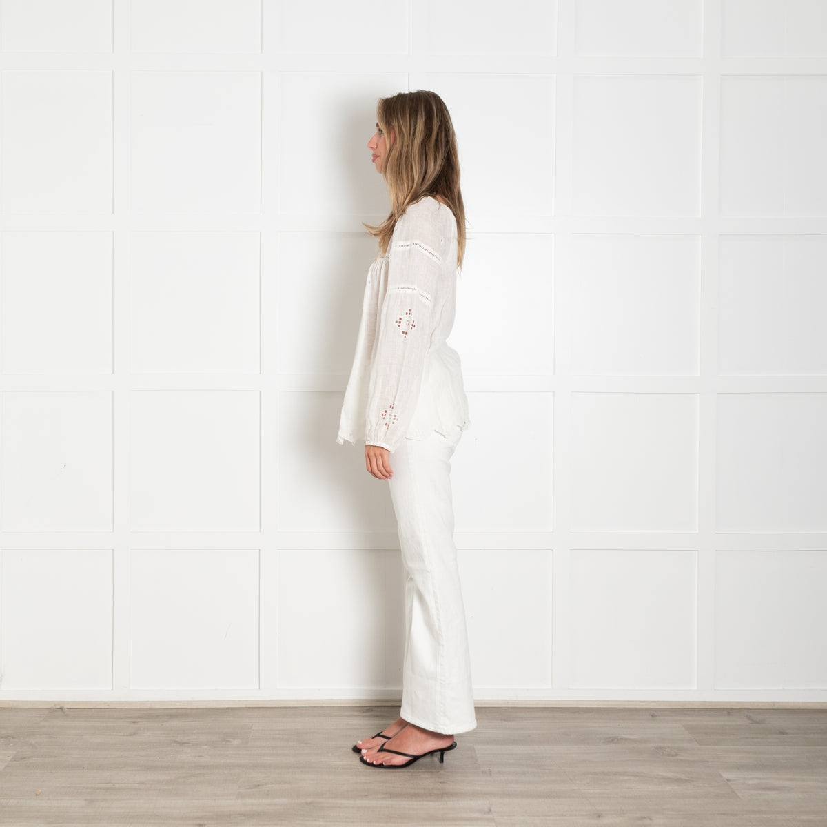 Zyga Linn Laundry White Linen Lace Trim Blouse