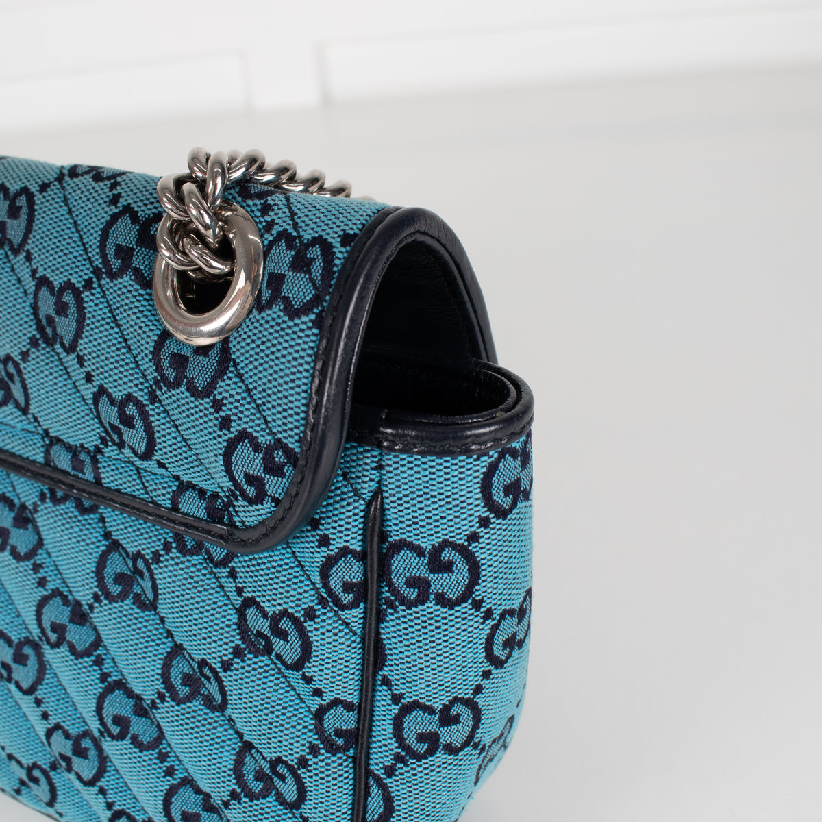 Gucci Medium Blue GG Marmont Diagonal Canvas Bag
