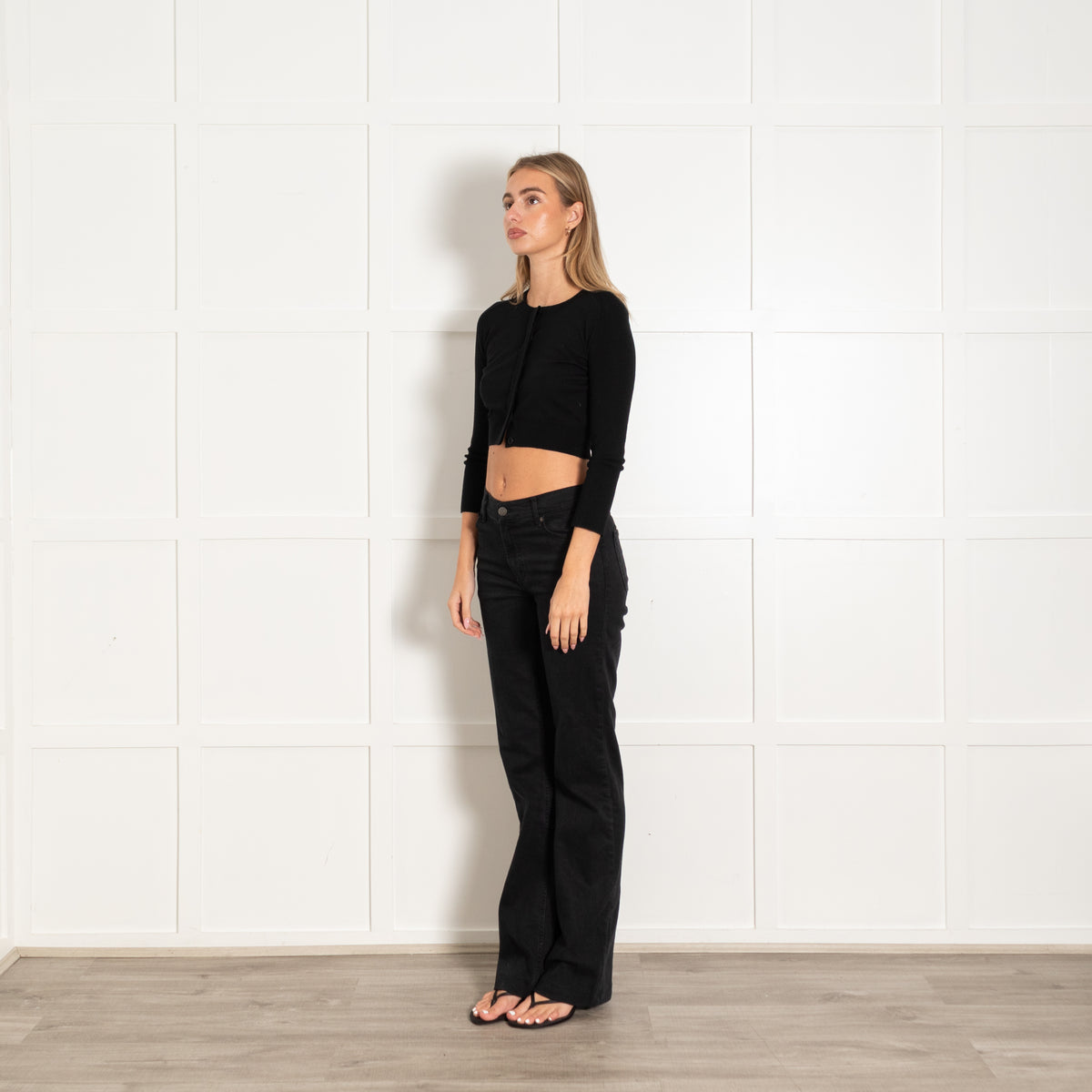 Akris Black Wool Button Cropped Style Cardigan