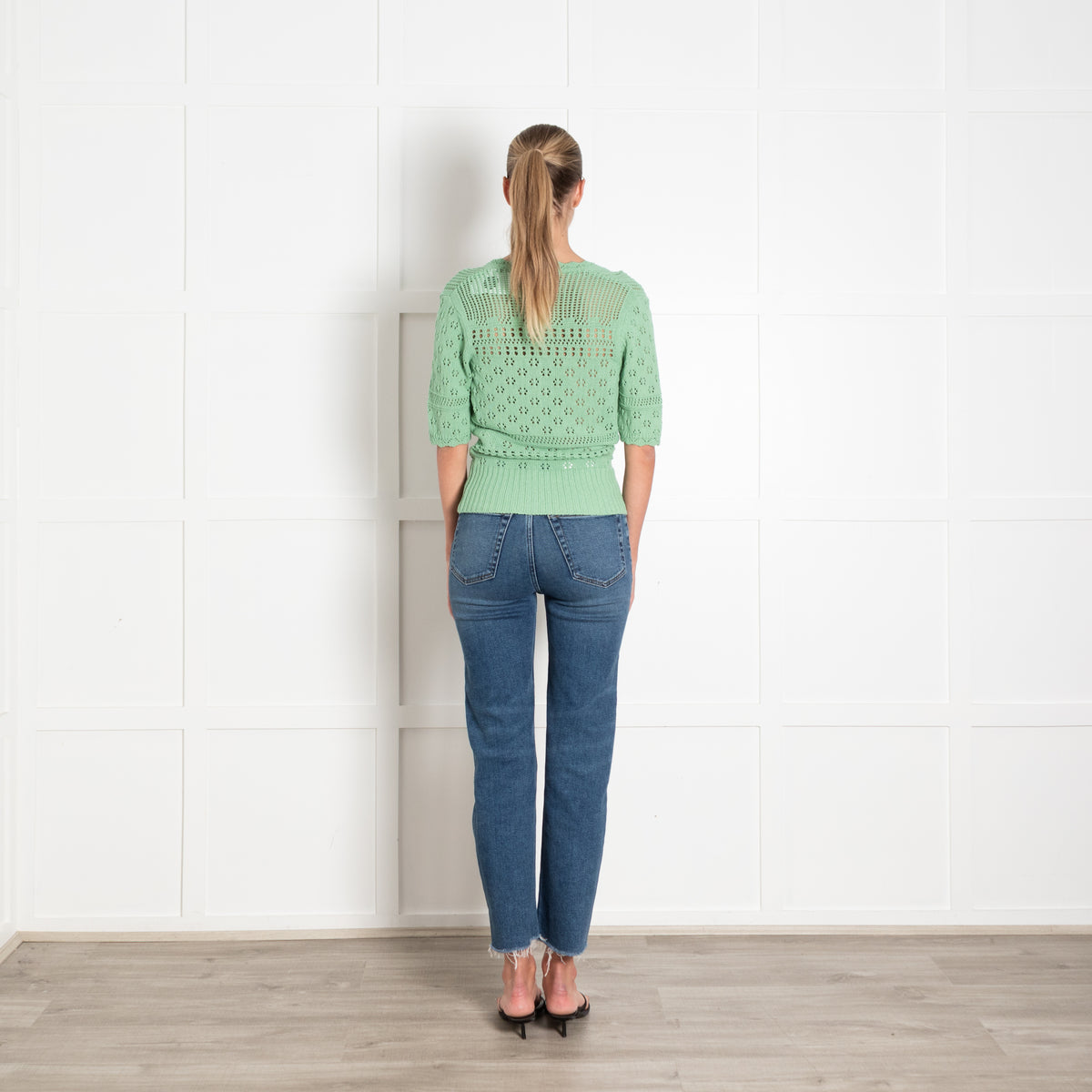 Sandro Sage Green Open Knit Short Sleeve Jumper