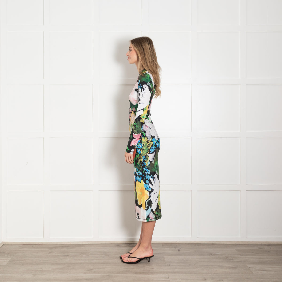 Stine Goya Black Multi Colour Floral Stretchy Long Dress