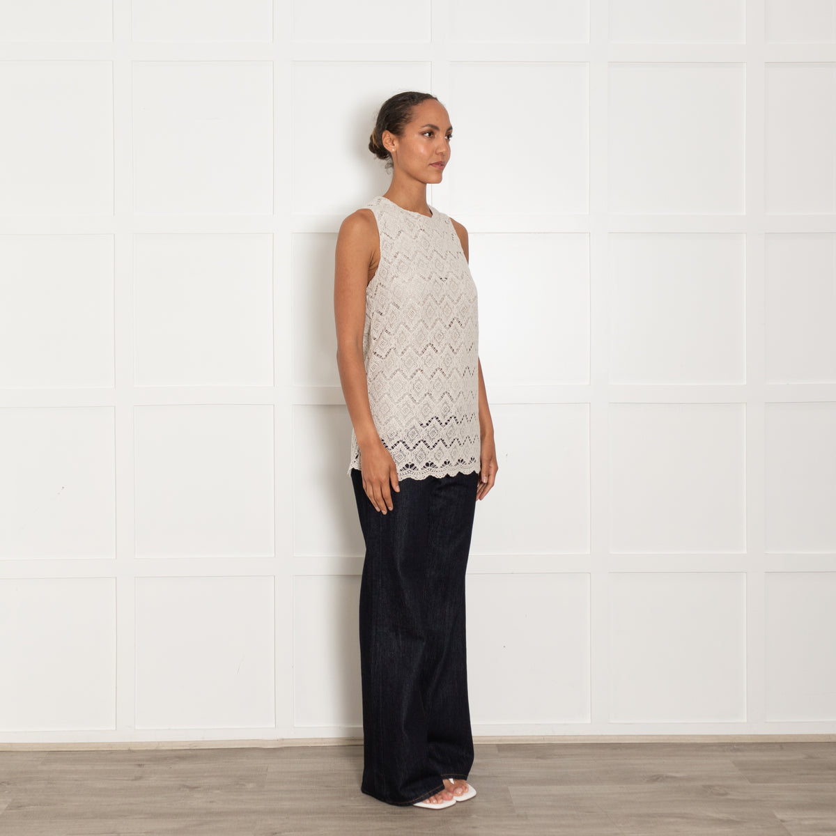 Hemisphere Pale Grey Lace Sleeveless Top