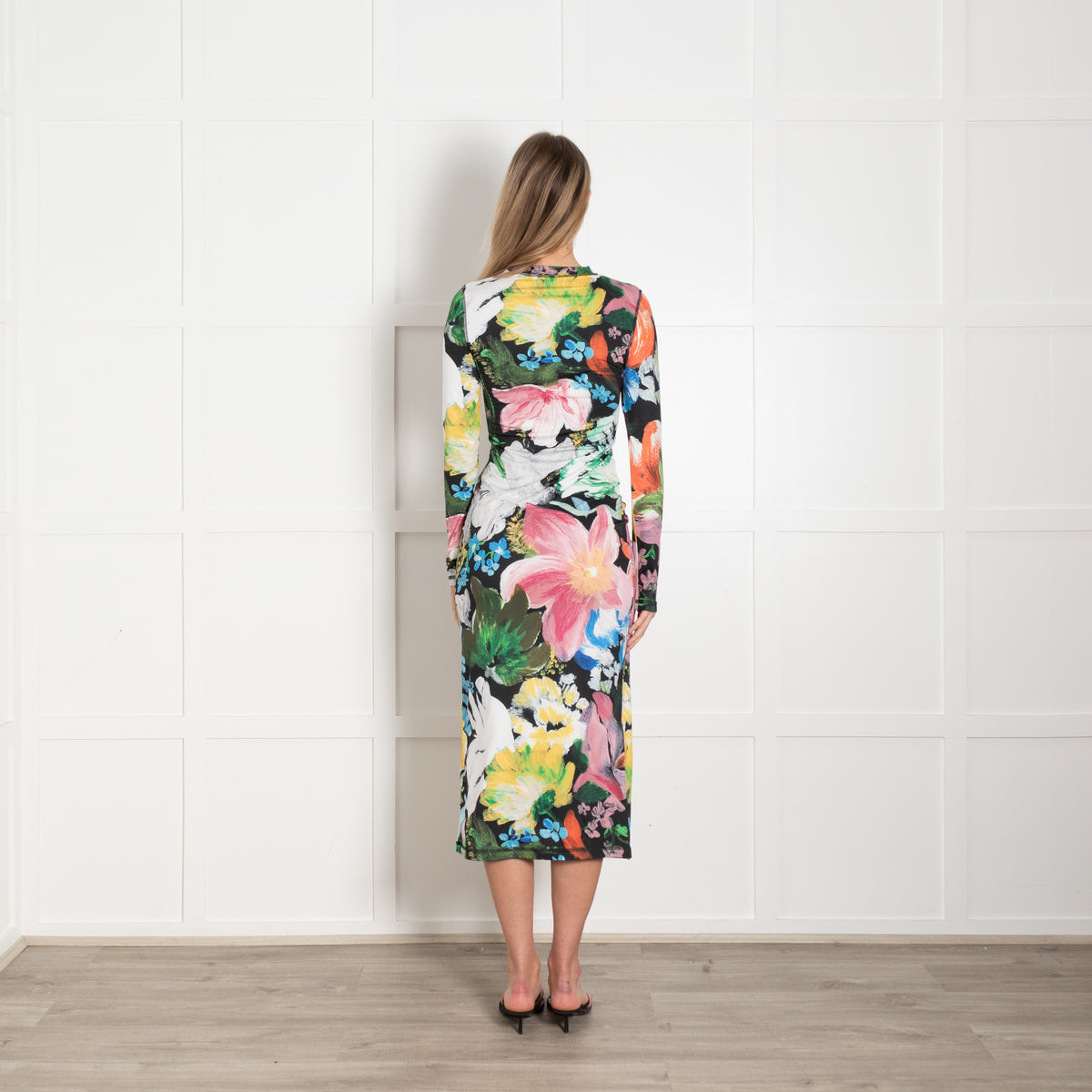 Stine Goya Black Multi Colour Floral Stretchy Long Dress
