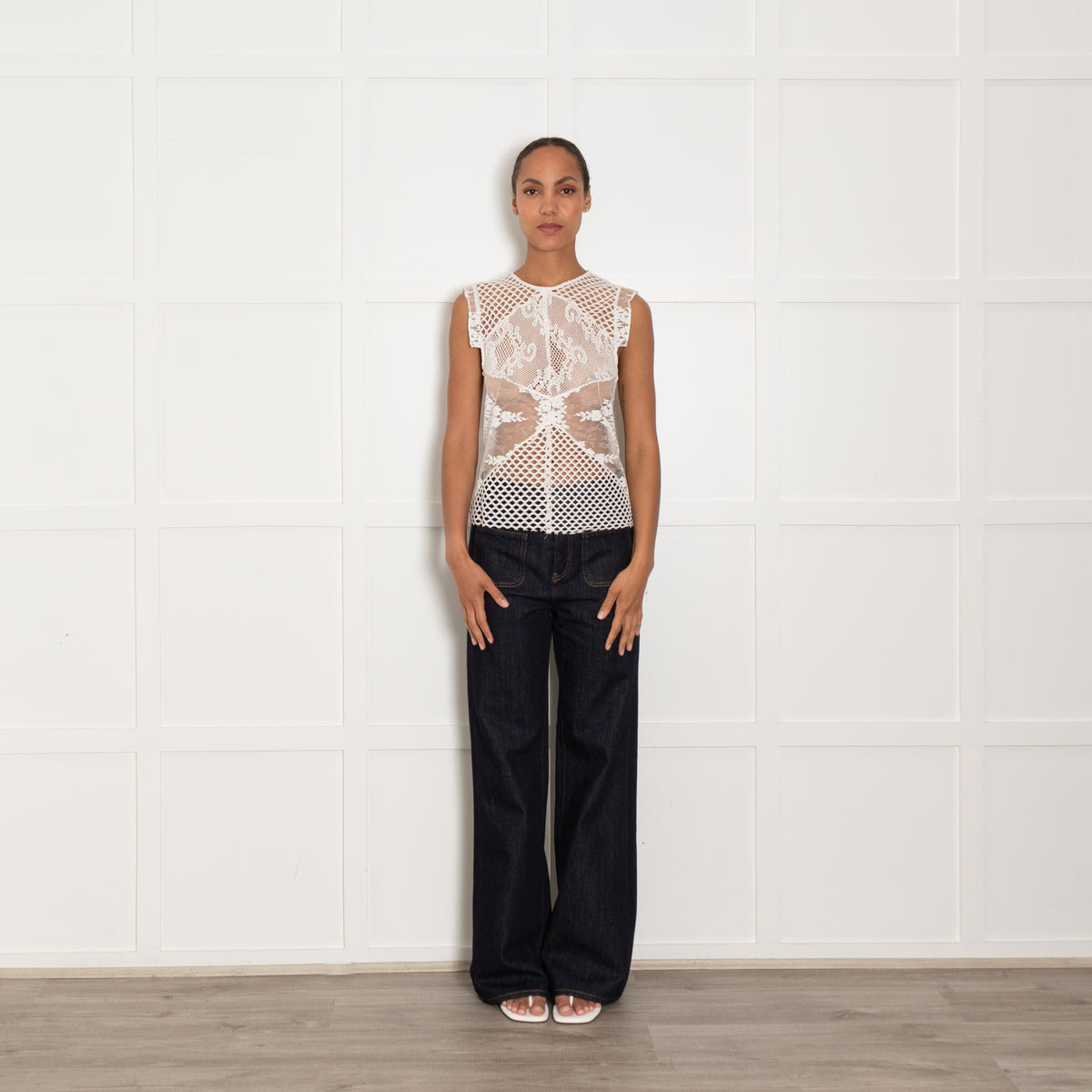 Sandro Cream Lace Detail Sleeveless Top
