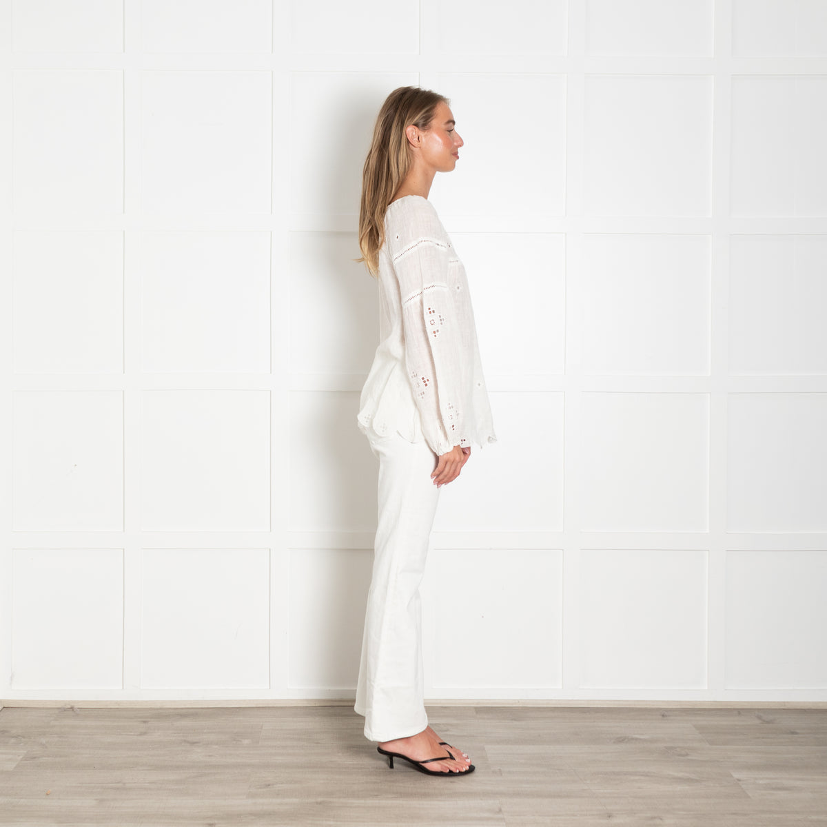 Zyga Linn Laundry White Linen Lace Trim Blouse
