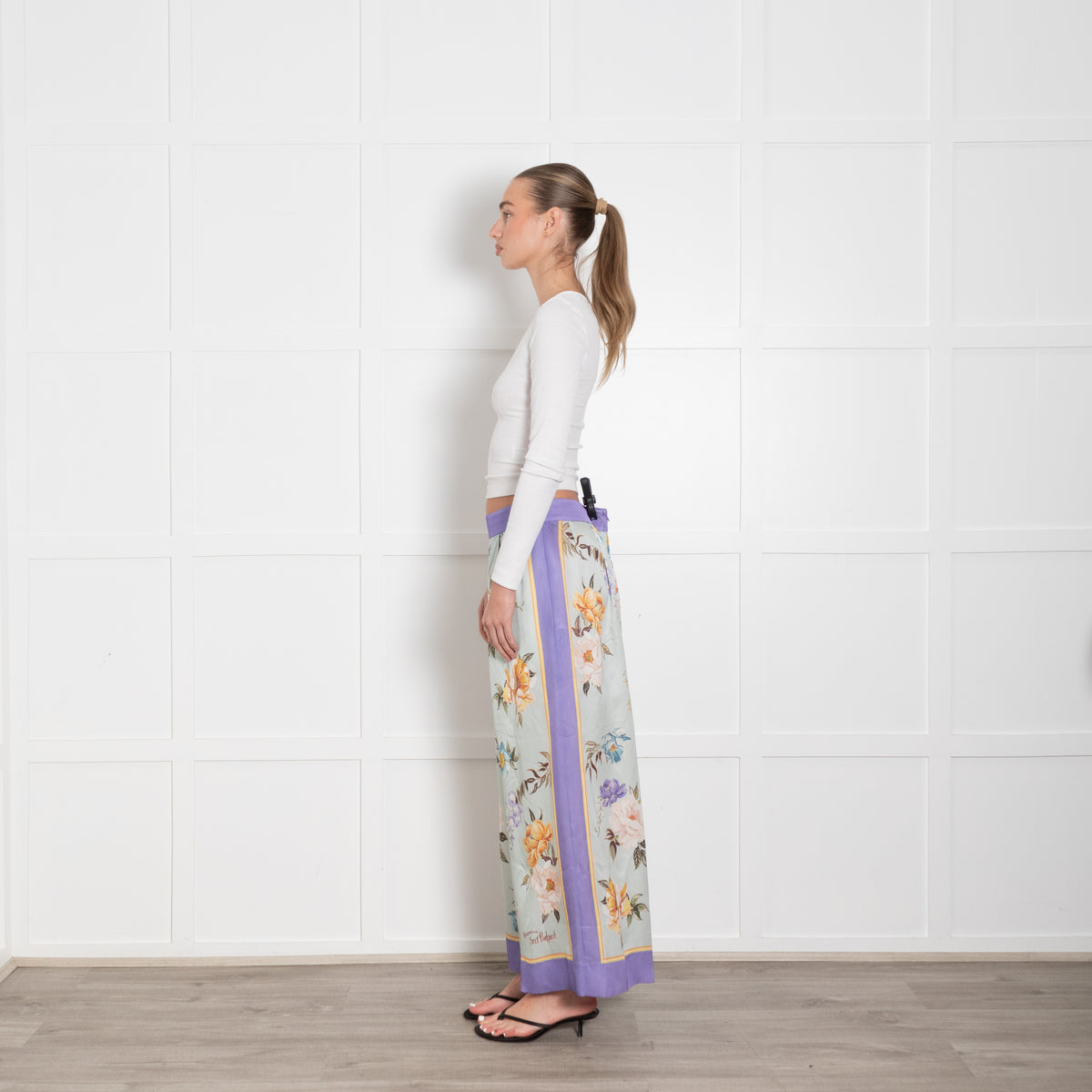 Self Portrait Purple Edge Light Turquoise Flower Mix Wide Trousers