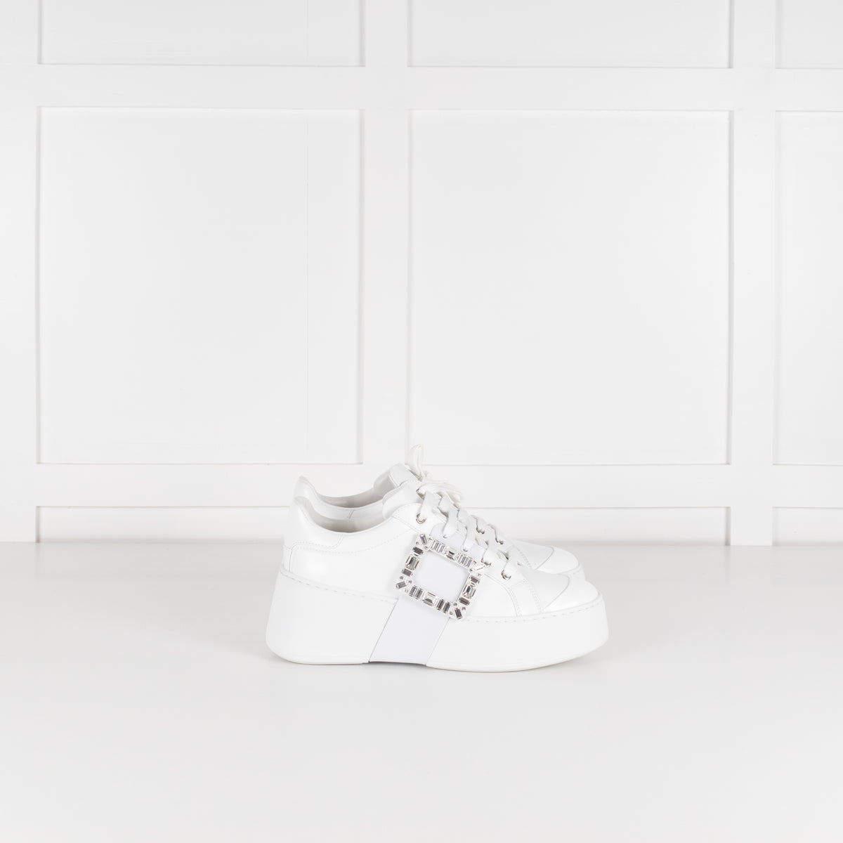 Roger Vivier White Viv Skate High Sneakers with Jewelled Buckle