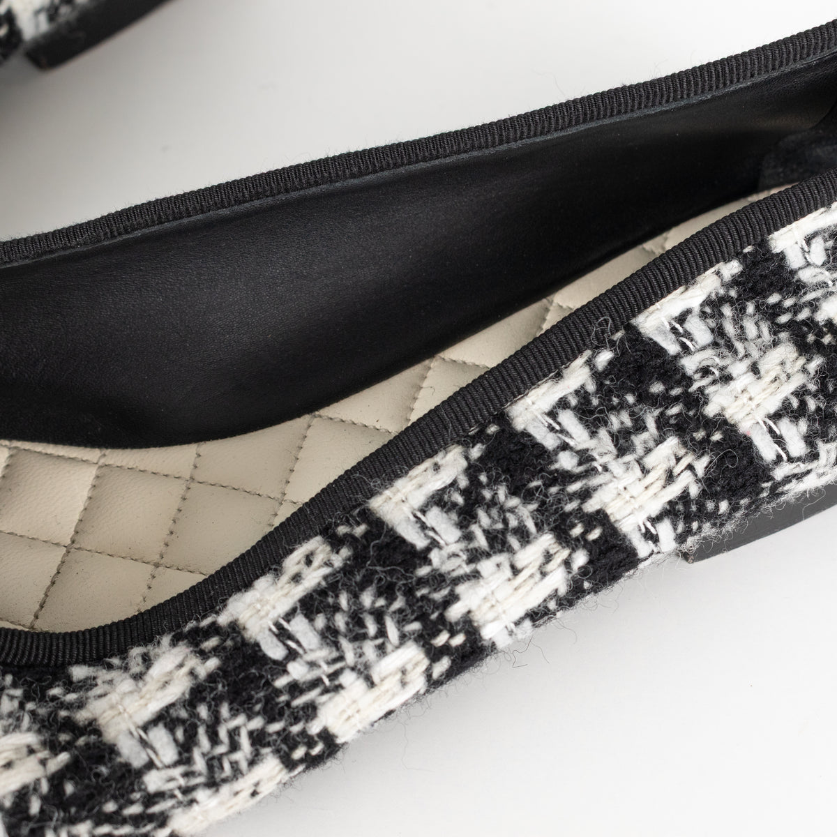 Chanel Black White CC Tweed Ballerinas