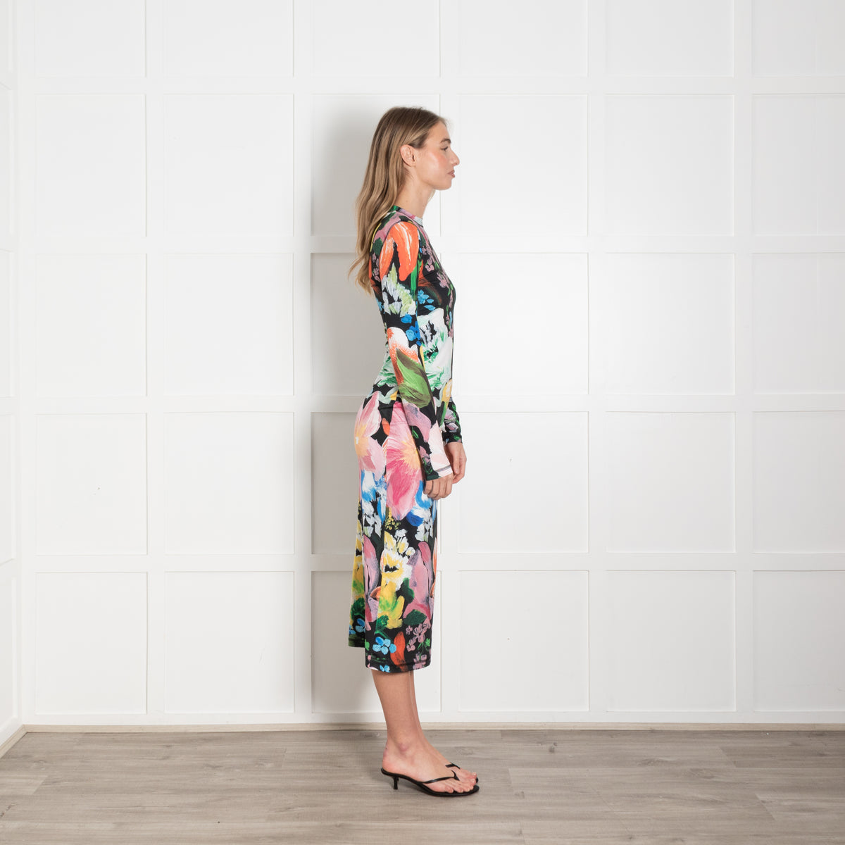 Stine Goya Black Multi Colour Floral Stretchy Long Dress