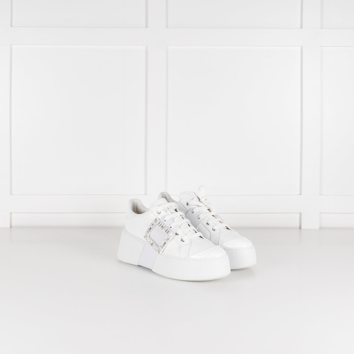 Roger Vivier White Viv Skate High Sneakers with Jewelled Buckle