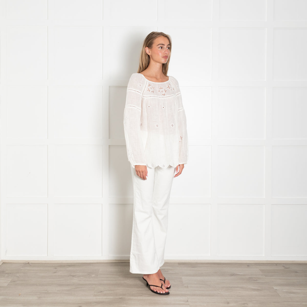 Zyga Linn Laundry White Linen Lace Trim Blouse