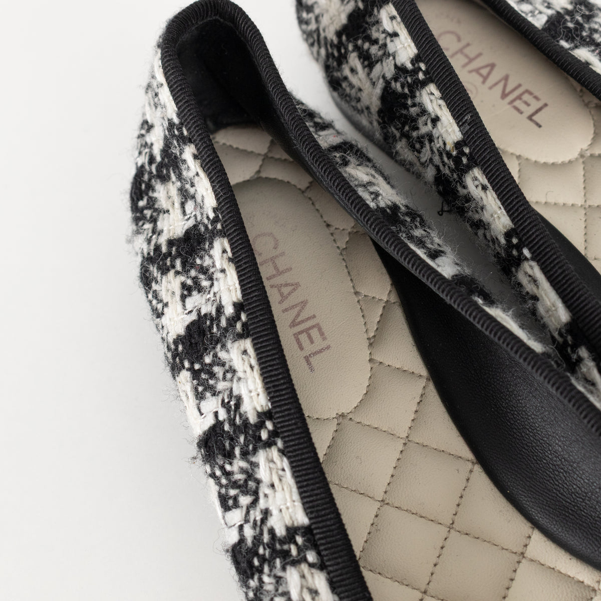 Chanel Black White CC Tweed Ballerinas