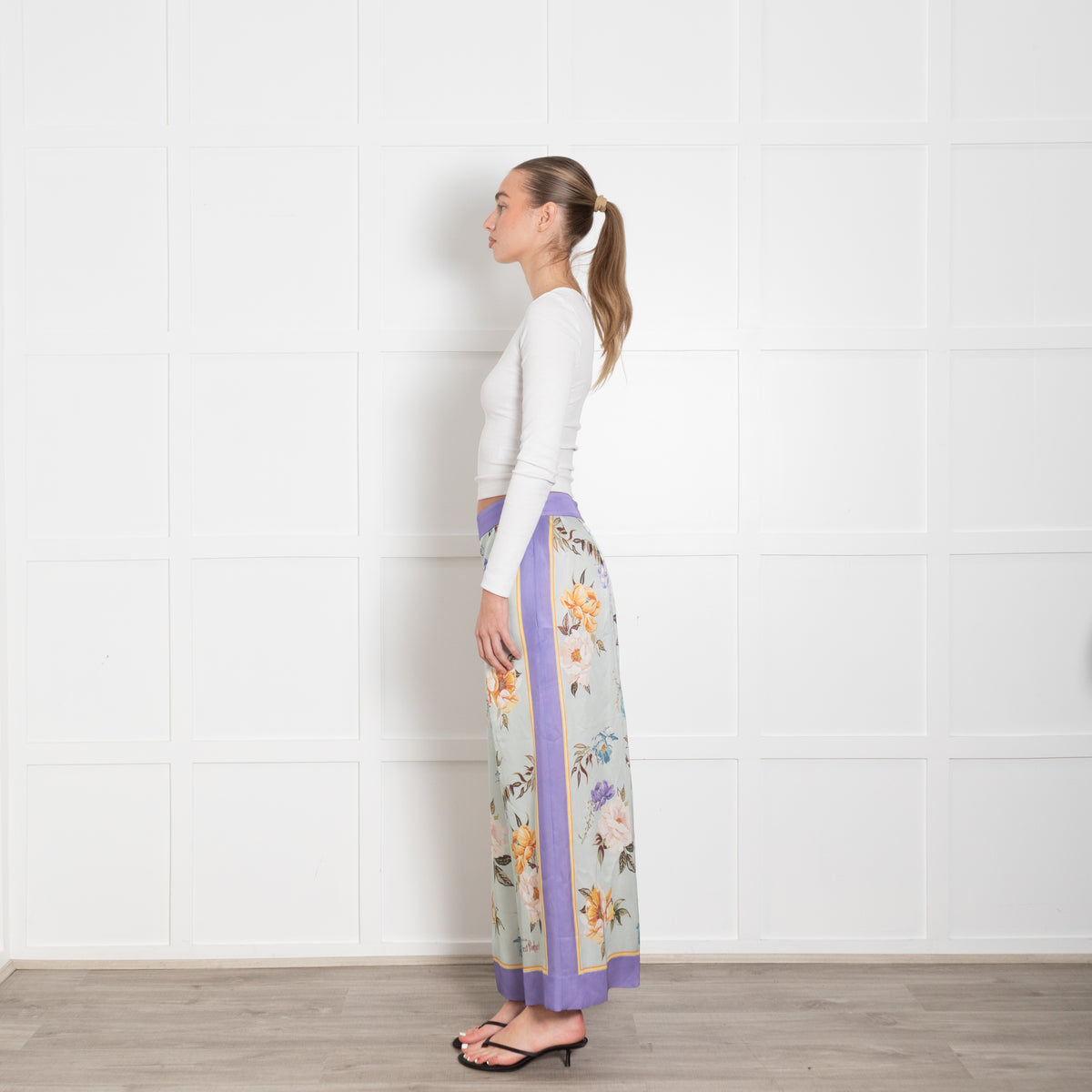 Self Portrait Purple Edge Light Turquoise Flower Mix Wide Trousers