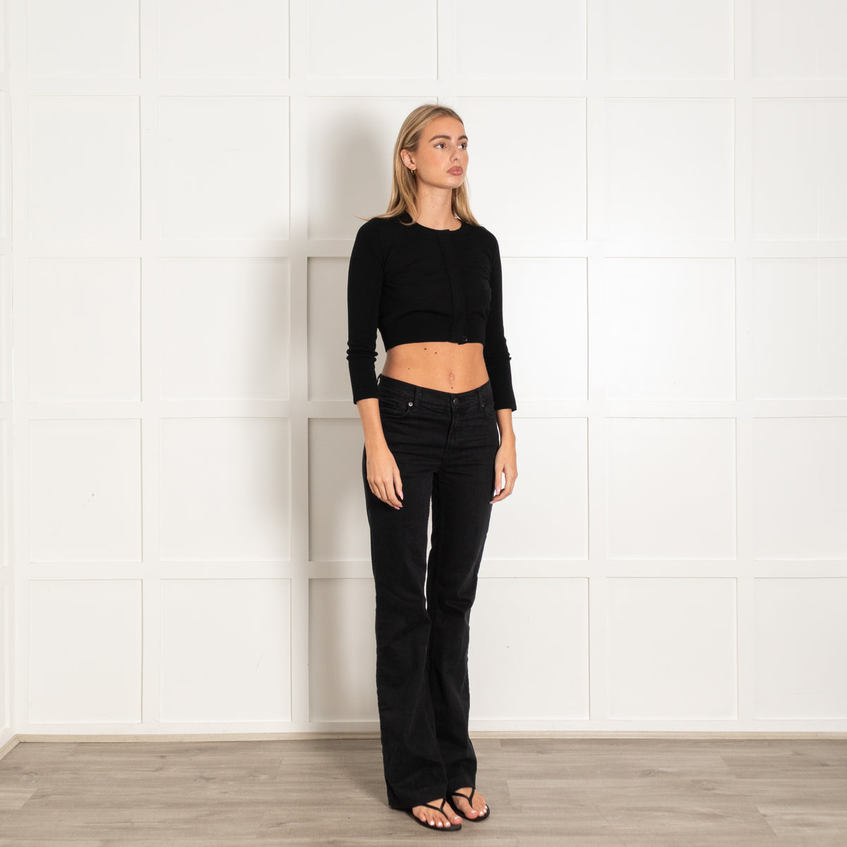 Akris Black Wool Button Cropped Style Cardigan