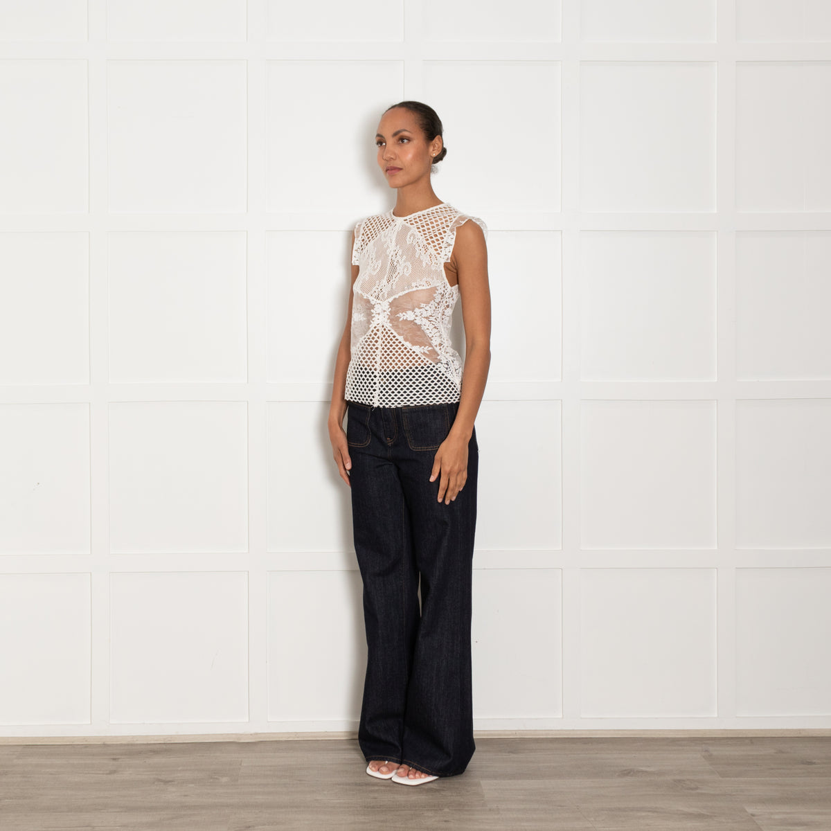 Sandro Cream Lace Detail Sleeveless Top