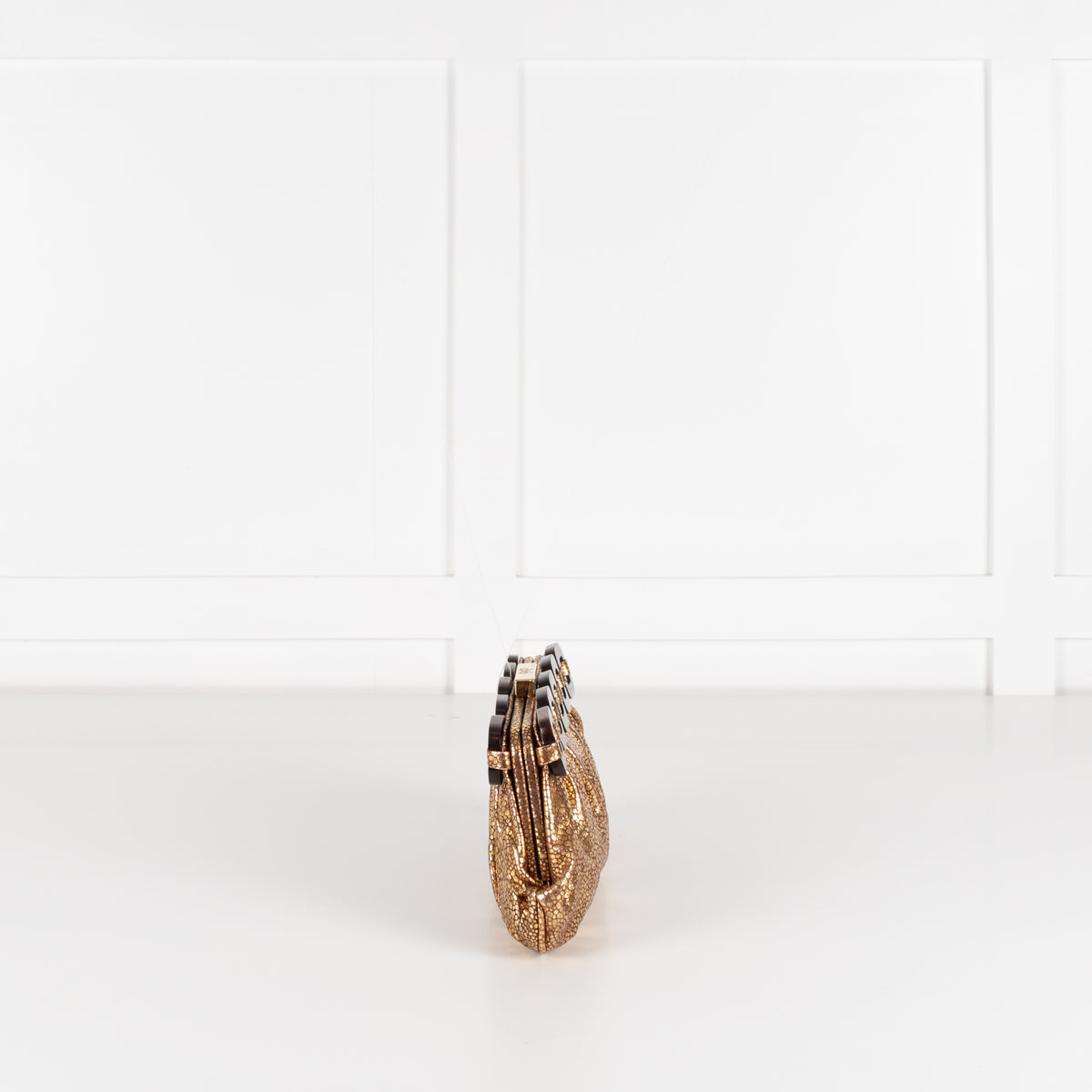 Anya Hindmarch Gold Crinkle Clutch with Wooden Link Detail