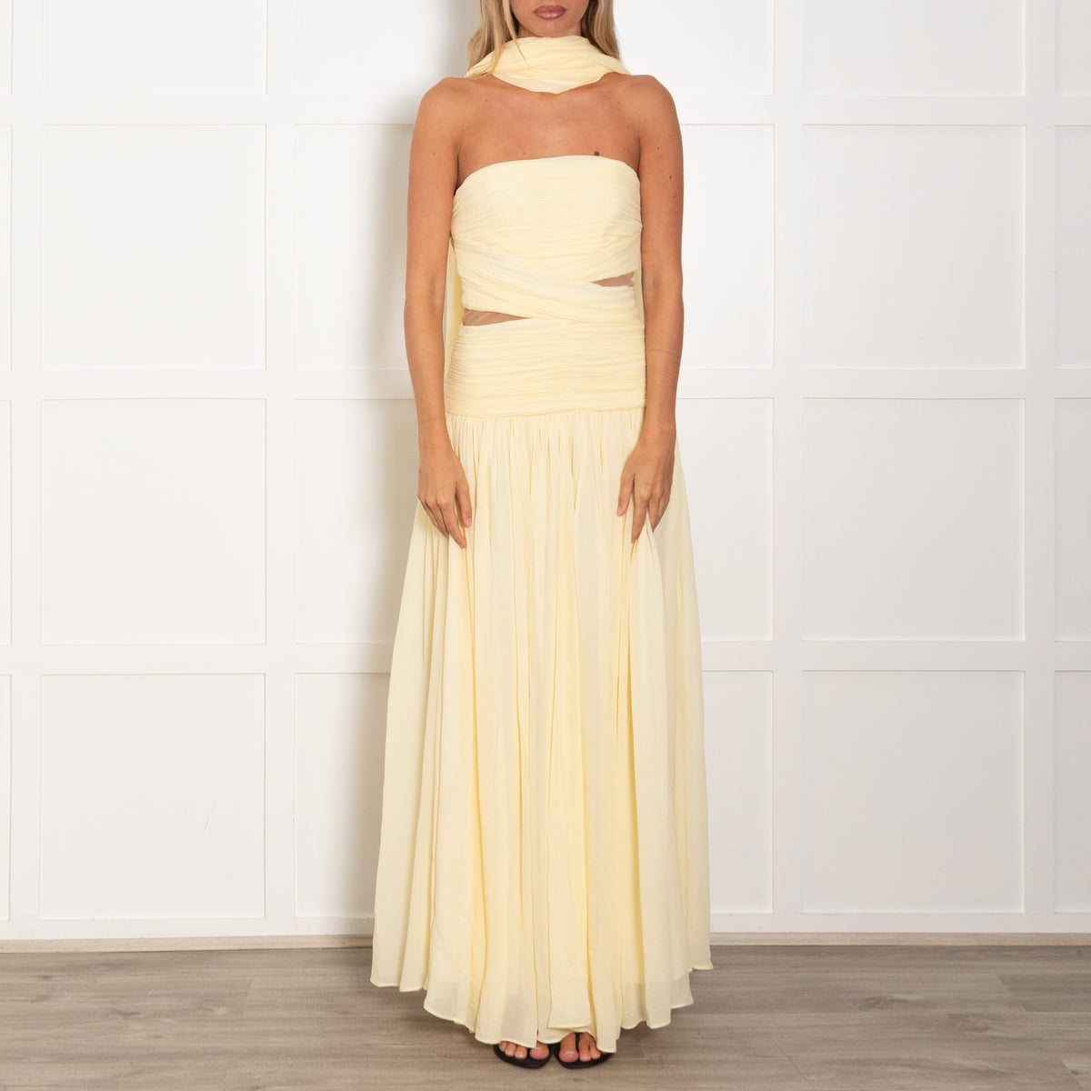 Self-Portrait Yellow Georgette Strapless Maxi Dress With Scarf