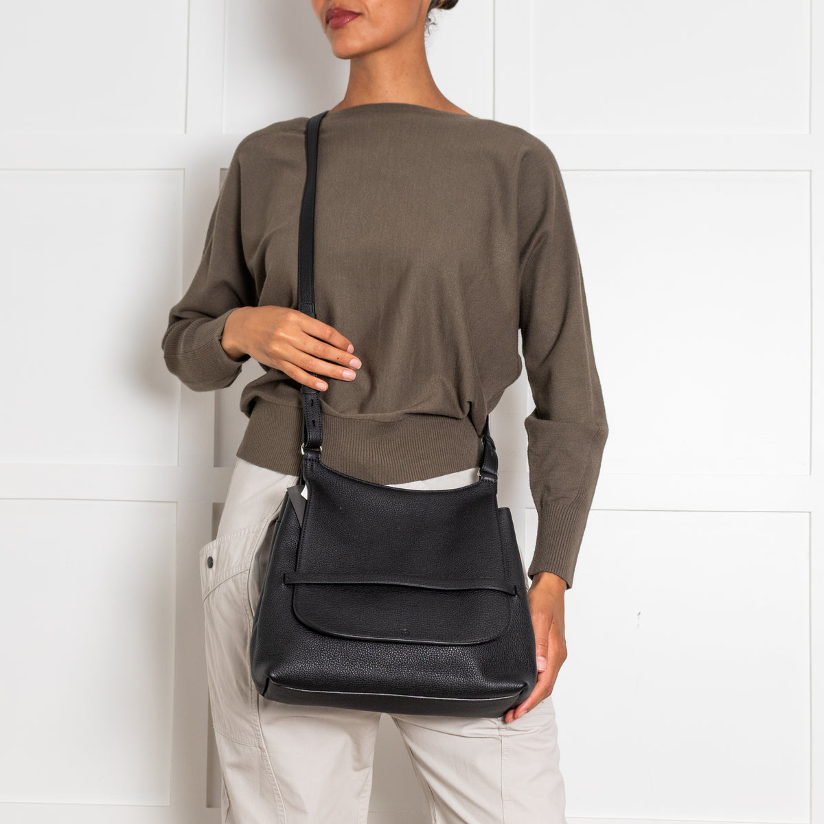 The Row Black Grained Leather Hunting Bag