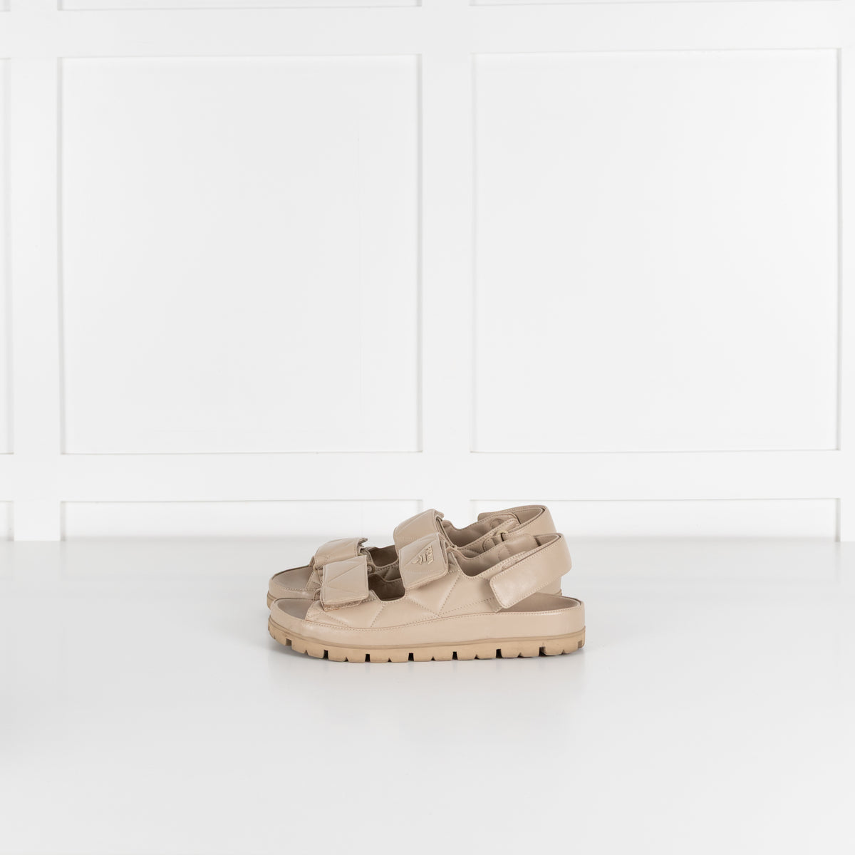 Prada Beige Monolith Quilted Leather Sandals With Chunky Sole
