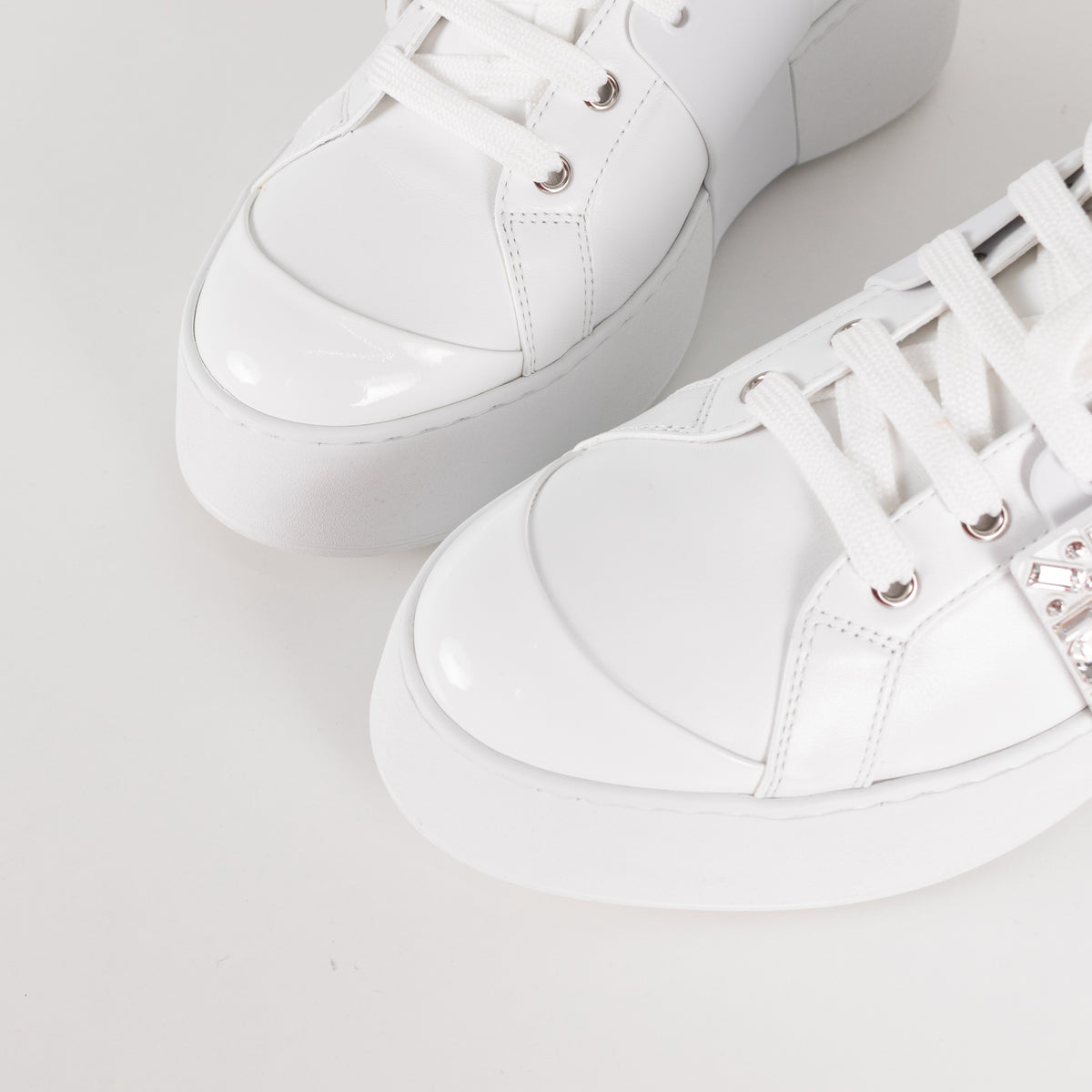 Roger Vivier White Viv Skate High Sneakers with Jewelled Buckle