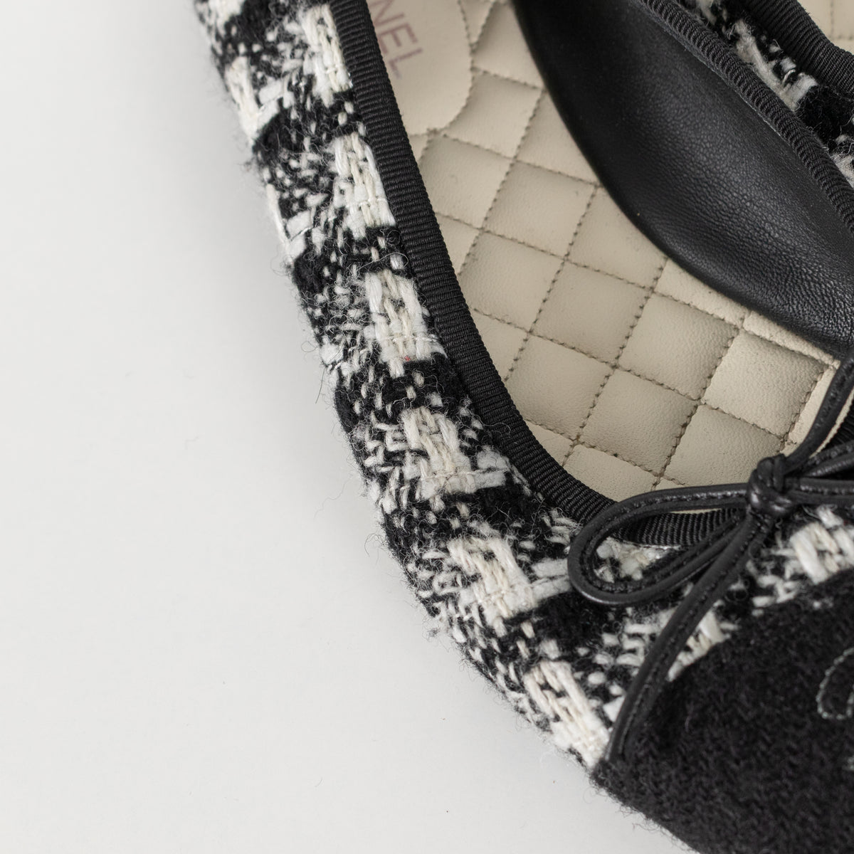 Chanel Black White CC Tweed Ballerinas