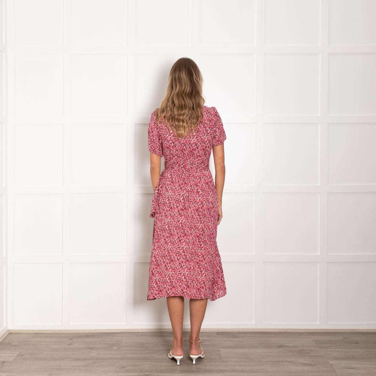 Ba&Sh Pink Red Ditzy Floral Wrap Short Sleeve Dress