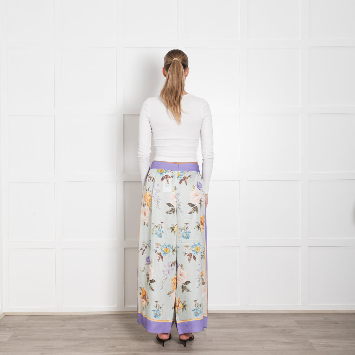 Self Portrait Purple Edge Light Turquoise Flower Mix Wide Trousers