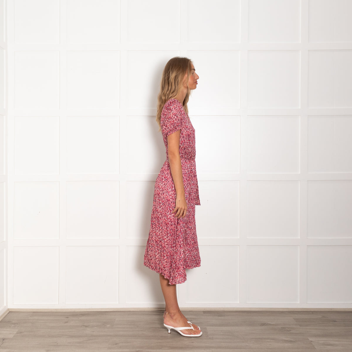Ba&Sh Pink Red Ditzy Floral Wrap Short Sleeve Dress