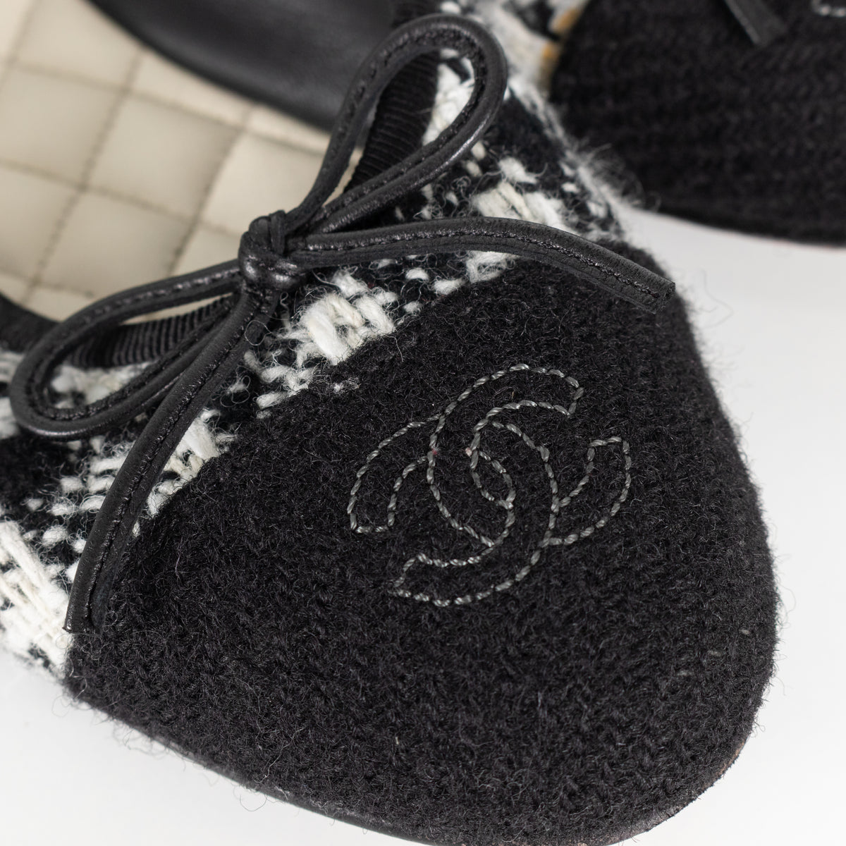 Chanel Black White CC Tweed Ballerinas