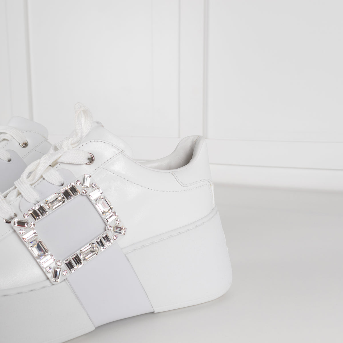 Roger Vivier White Viv Skate High Sneakers with Jewelled Buckle