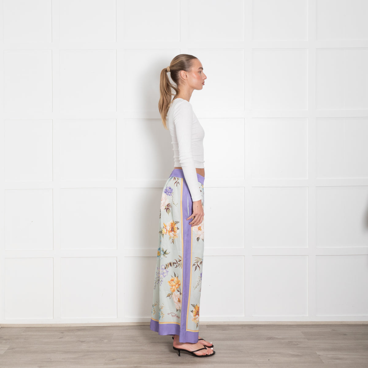 Self Portrait Purple Edge Light Turquoise Flower Mix Wide Trousers