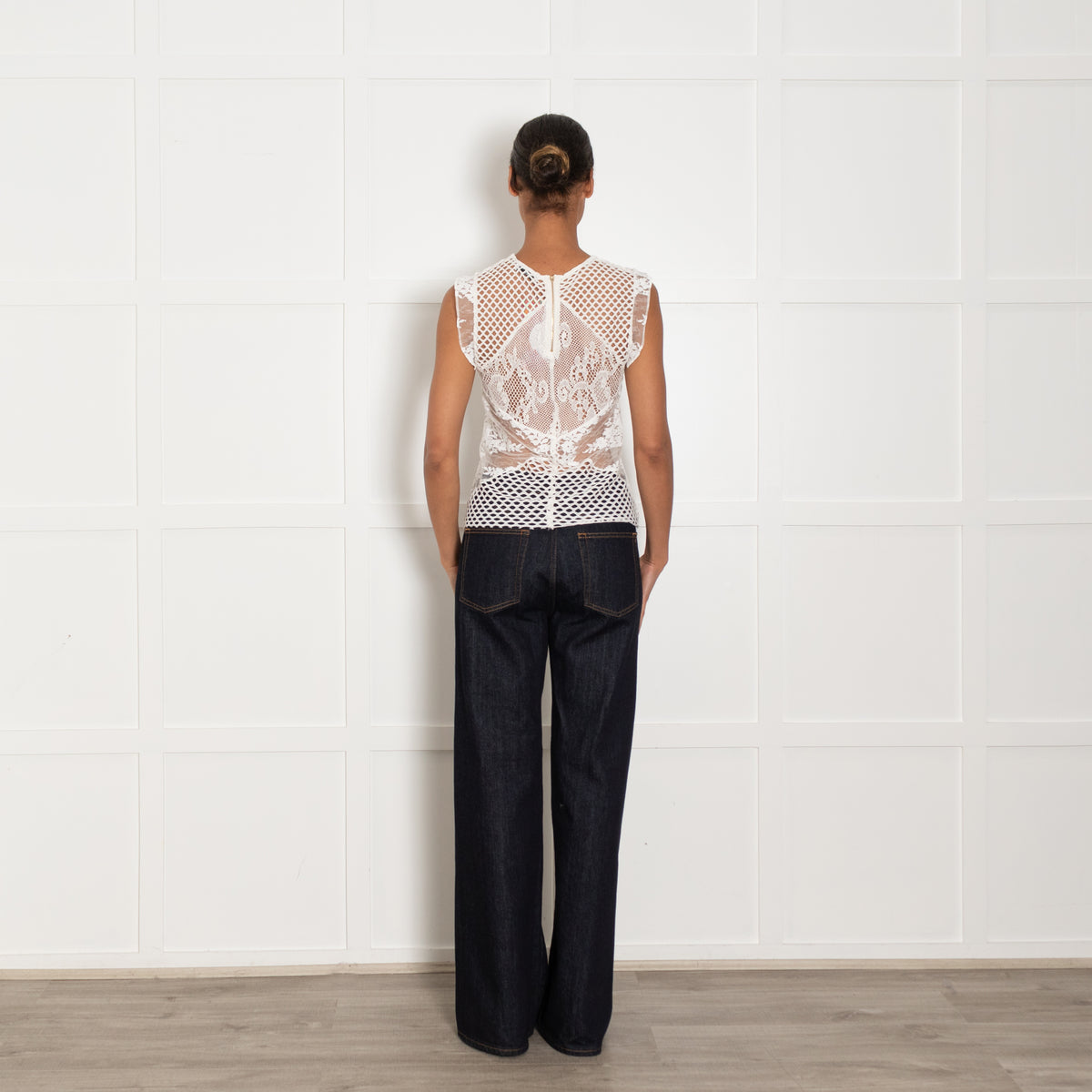 Sandro Cream Lace Detail Sleeveless Top