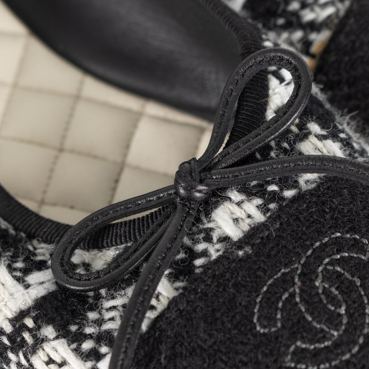 Chanel Black White CC Tweed Ballerinas