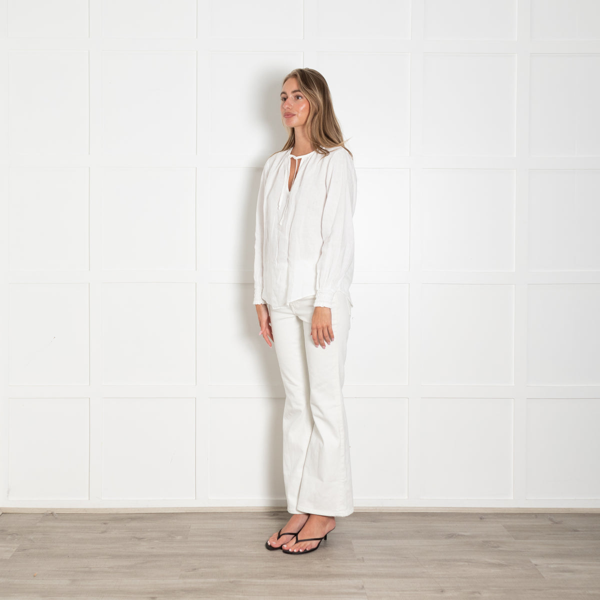 Cloth & Stone White Linen Long Sleeve Top