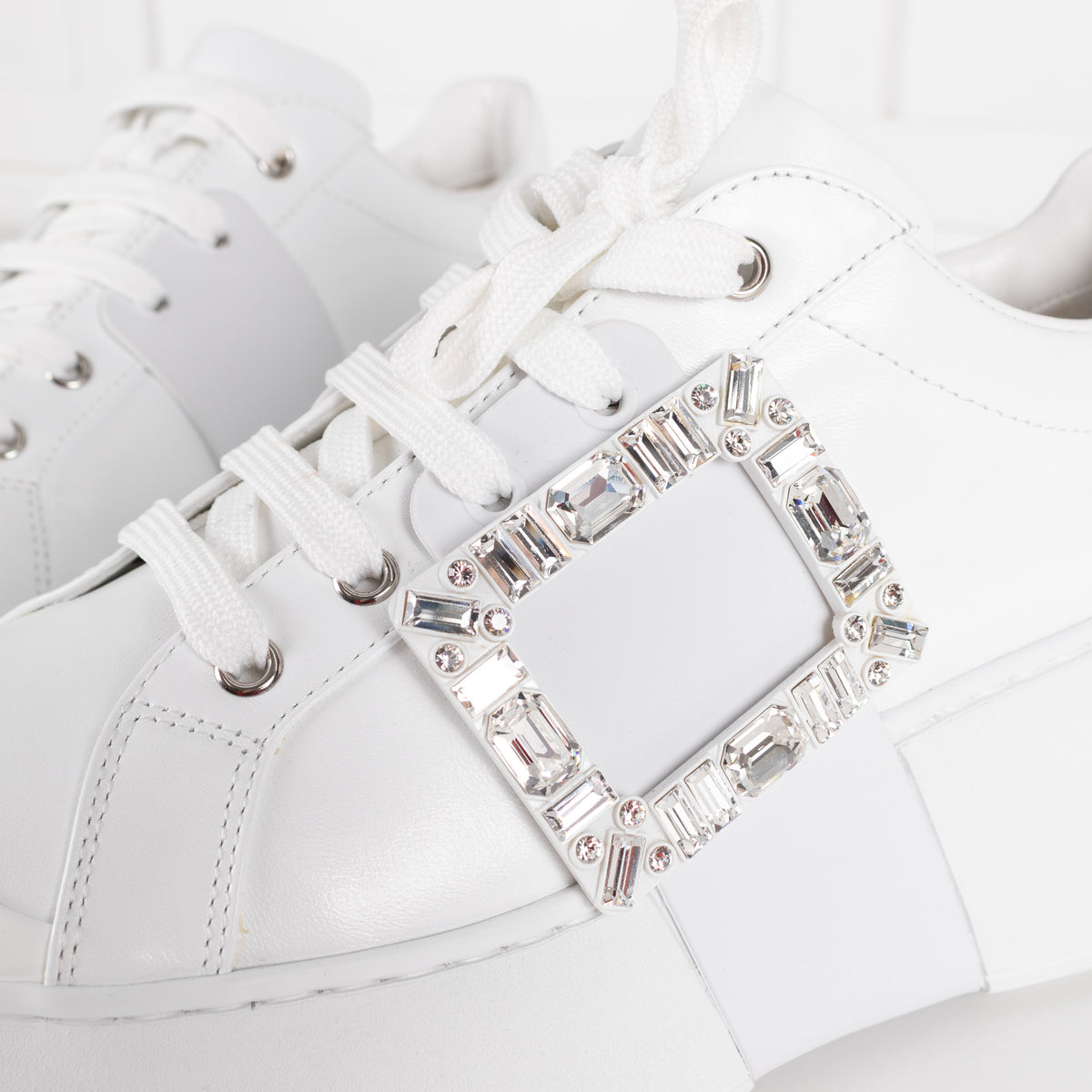 Roger Vivier White Viv Skate High Sneakers with Jewelled Buckle