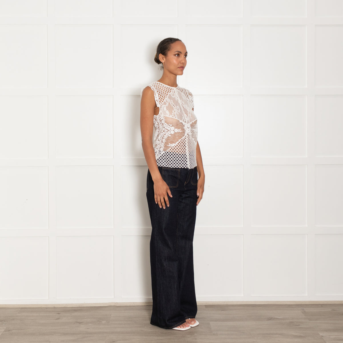 Sandro Cream Lace Detail Sleeveless Top