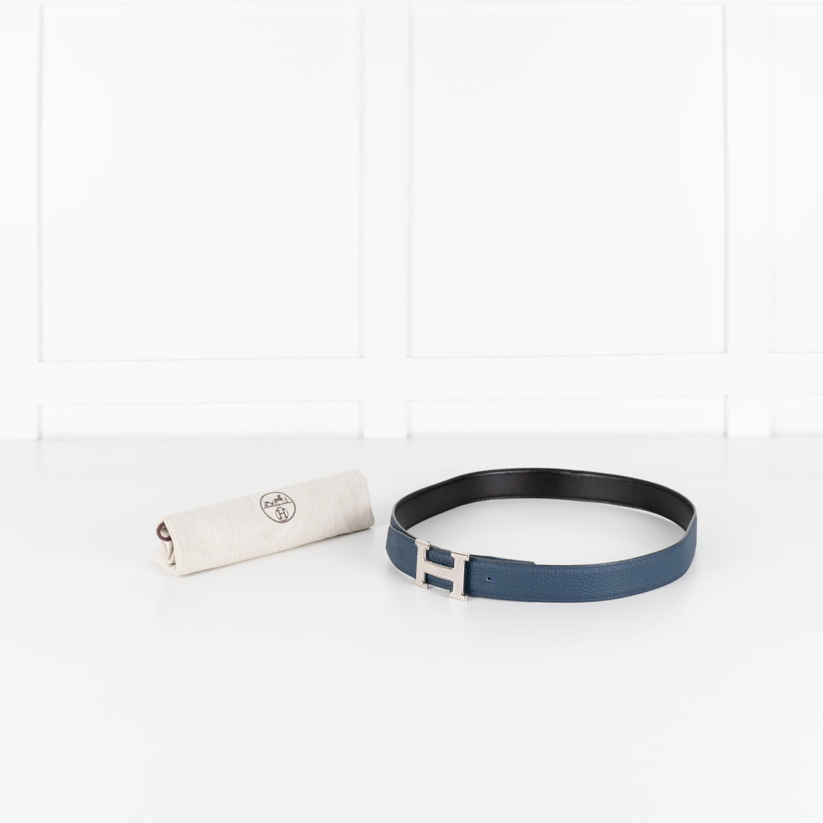 Hermes Blue / Black Silver H Belt