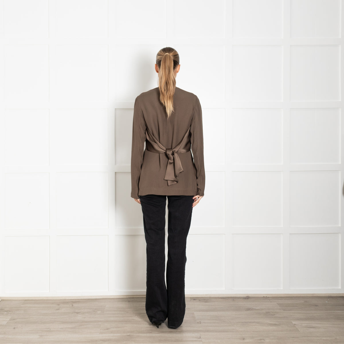 Toteme Olive Green Satin Sash Crepe Top