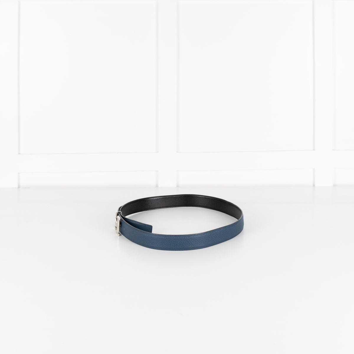Hermes Blue / Black Silver H Belt