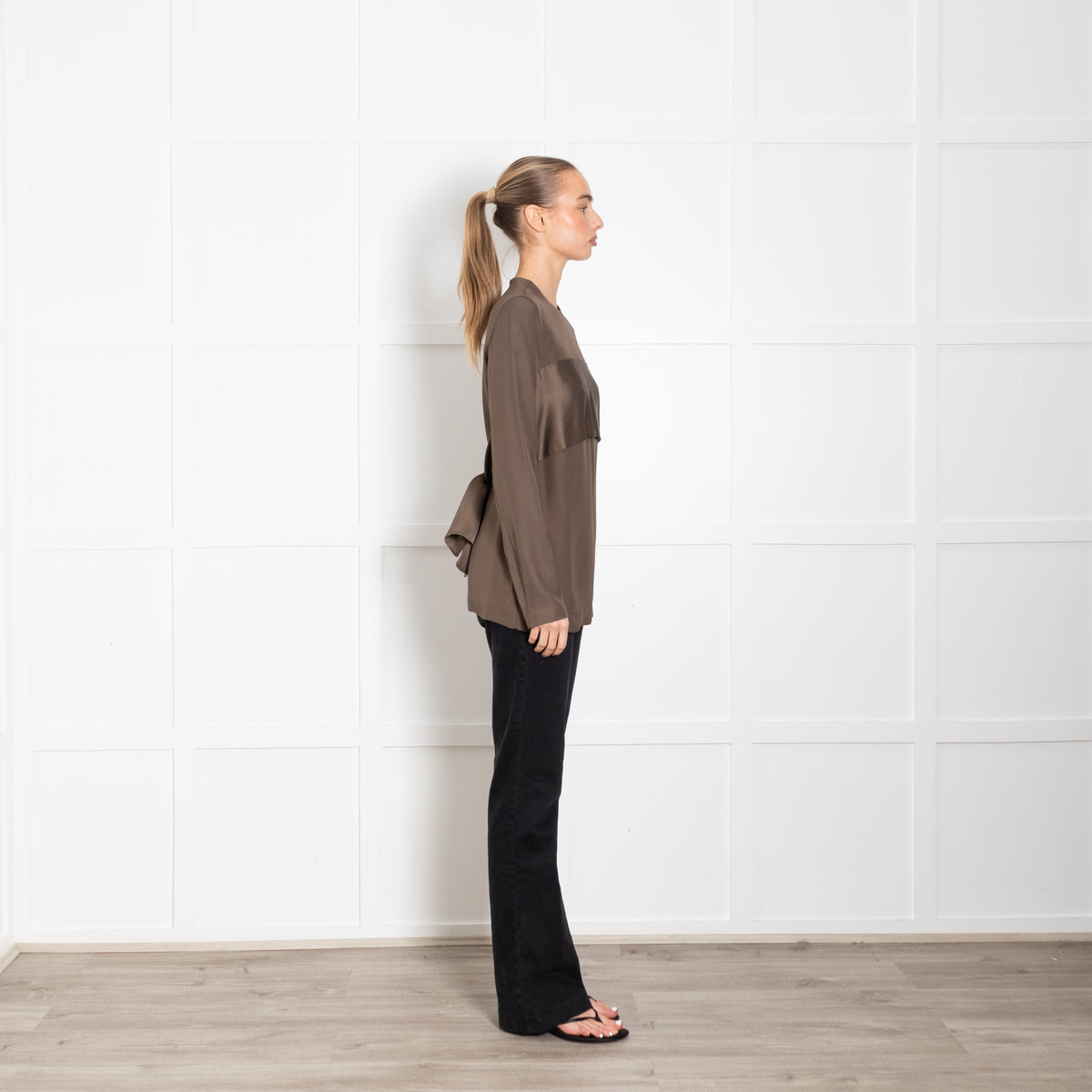 Toteme Olive Green Satin Sash Crepe Top